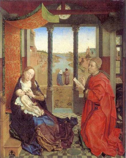 Rogier van der Weyden Self portrait as Saint Luke making a drawing for his painting of the Virgin. oil painting picture